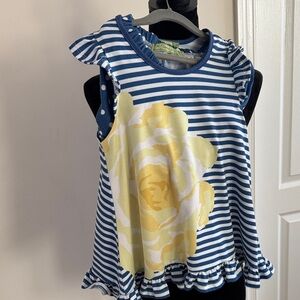 Girls Navy Striped Tank Top with Yellow Floral Print
